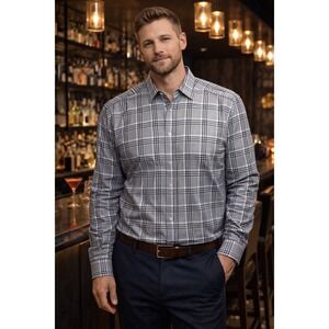 Tom Ford Mens Black White Plaid Cotton Dress Shirt Made in Italy Size 16 41